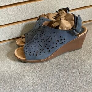 Montana Blue Laser Cut Wedge Sandals Women's‎ Adjustable Slingback Shoes Sz 10 M